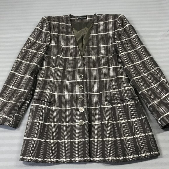Harry Rosen Skirt Suit Womens 10 Brown Plaid Wool Cashmere Blazer Jacket Set - Picture 1 of 16